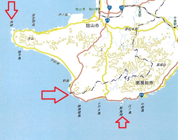 千葉県　南西端　白地図　赤矢印 　